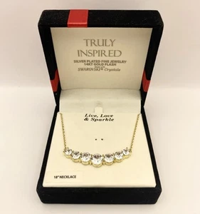 Truly Inspired Swarovski Crystal Necklace Silver Plated 14K Gold Flash 18” - Picture 1 of 3