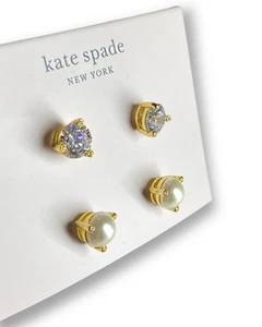 Kate Spade New York (2-Ohrstecker-Set) Diamant Kristall & Perlen Ohrringe 68 $ NEU mit TASCHE - Bild 1 von 3