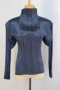 PLEATS PLEASE Iridescent Blue/Green High Neck Long Sleeve Top 080 9629 - Picture 1 of 6
