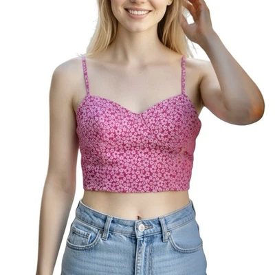 LUSH Corset Bustier Crop Top Sizes Large XL Hot Pink Floral Tank Camisole Lined - Image 1 of 4
