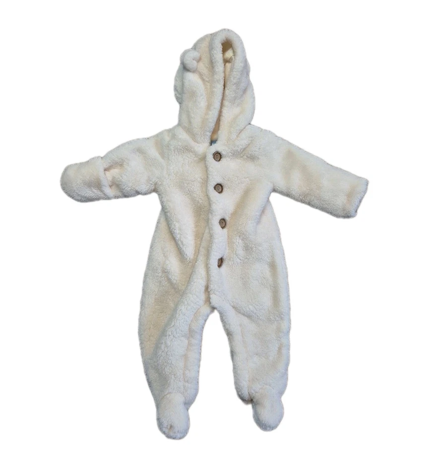 Mono Baby Gap 0-3 Meses Crema Marfil Capucha Abotonada Sherpa Suave Acogedor Cómodo Foto 1 de 4