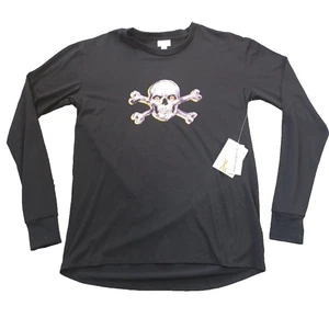 Camiseta LuLaRoe Hudson Unisex XS Manga Larga 'Cráneo y Huesos Cruzados' Negra Nueva con Etiquetas - Imagen 1 de 8