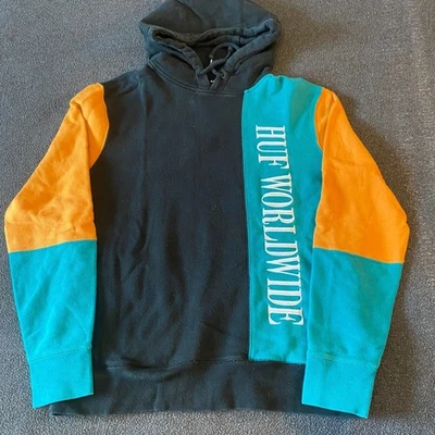 Sudadera con Capucha Huf Worldwide Azul Naranja Negro Spellout Bordada S Foto 1 de 4