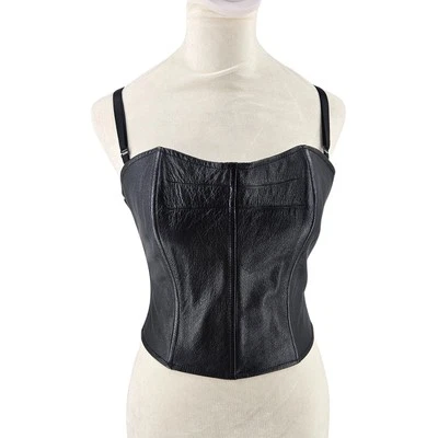 Vintage Wilsons Leather Corset Tank Top Black Crop y2k Goth Whimsigoth Size S - Image 1 of 4