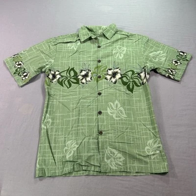 Hilo Hattie Shirt Adult Small Green Floral Hawaiian Beach Camp Casual Mens - Image 1 of 4