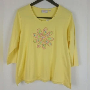 Quacker Factory NWT Sparkly 3/4 T-shirt Sparkly Embroideries Large A222133 - Picture 1 of 9