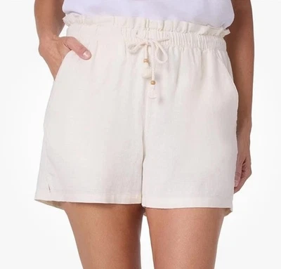 Pantalones cortos de verano para mujer Hang Ten de mezcla de lino crema - talla XXL Foto 1 de 4