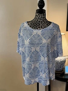 Top donna Joie taglia 2X blu bianco tropicale vacay art traspirante cotone leggero - Foto 1 di 8