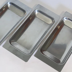 3 Serving Tray Lot Stainless Steel 18/8 made in Denmark  8 1/2" by 3 7/8" - Picture 1 of 11