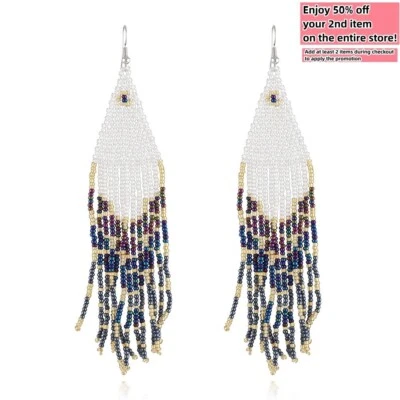 Pendientes BOHO Semillas Cuentas Flecos Borla Bohemio Cuelga Gota Hechos a Mano Joyería Foto 1 de 4