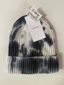 NWT Nordstrom Women’s Tie Dye Cuffed Ribbed Beanie Hat Indigo White 🎁 - Picture 1 of 3
