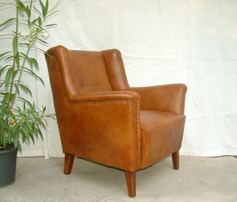 Art Deco Leather Armchair. Wing Back Club Cocktail Chair. Antique Vintage. 1920s Cover