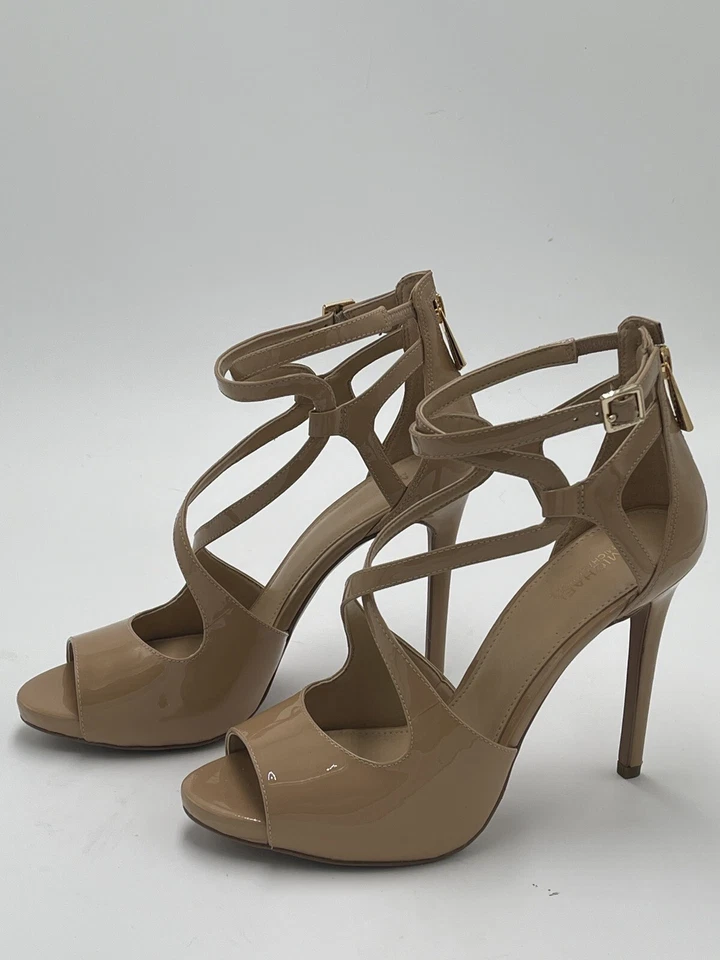 Michael Kors charol dorado tostado punta abierta plataforma stiletto talla 8 Foto 1 de 4