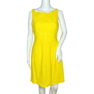 Lauren Ralph Lauren Fit & Flare Dress Yellow Eyelet Lace Sleeveless Mini Size 8P - Image 1 of 4