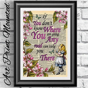 Dictionary art book page Mounted Alice in Wonderland quote Flowers wall decor. - Picture 1 of 1