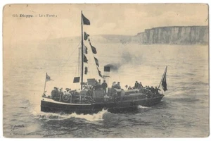 DIEPPE(76) Bateau promenade pêche  "Le Furet" CPA sépia animée écrite ~1916 - Picture 1 of 2
