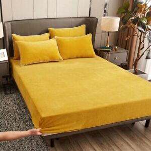 1PCS Flannel Fitted Bed Sheets Soft Fashion Winter Bedding Cover Solid Color