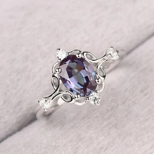 Anillo que cambia de color anillo de alejandrita anillo de plata de ley 925 anillo de corte ovalado - Imagen 1 de 5