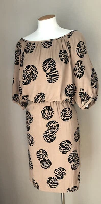 Винтажный 80-х Canelle Paris смелый геометрический принт платье XXS/XS диско бежевый черный - Изображение 1 из 4