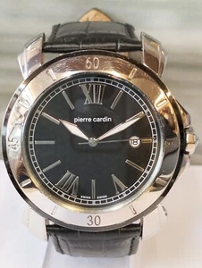 PIERRE CARDIN QUARTZ BLACK DIAL 10068-1 SWISS MEN'S FULL WORKING VINTAGE WATCH - Picture 1 of 22