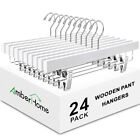  Pack Wooden Pants Hangers with Clips, Wood Skirt Hangers Trouser 24 White