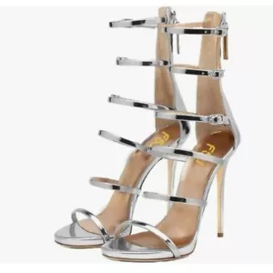 FSJ Women Sexy Strappy Gladiator Wedding Sandals High Heel Stiletto Shoes Sliver - Picture 1 of 8