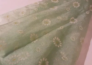 Vintage Daisy Swiss Dot Flock Fabric Green Sheer 40" x 43” - Picture 1 of 7
