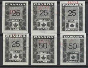 Canada Cigars ~ Revenue Stamps (6) ~ 25 Pack & 50 Pack (Used) - Bild 1 von 4