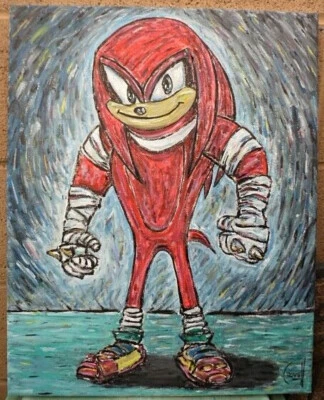 RED SONIC HEDGEHOG nudillos Sega ICON pintura al óleo original 16x20 firmada CROWELLL Foto 1 de 4