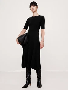 BANANA REPUBLIC Milano Sweater Midi Dress Black Small - Picture 1 of 11