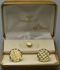 MENS CUFFLINKS TEXTURED GOLD DIAMOND CUT in Display Box Vintage Jewelry DB173