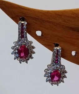 Jtv Lab Grown Ruby And White Zircon Earrings... - Picture 1 of 4