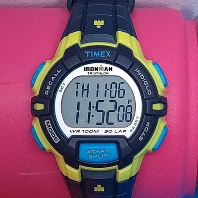 Timex Ironman Triathlon Men T5K814 30 Lap Blue Resin Quartz Digital Watch 8" 549 - Image 1 of 4