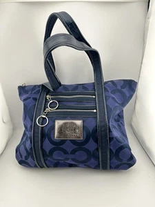 Bolso de Mano Coach Poppy Op Art Glam G0949-13826 Azul Amarillo RARO Diseñador Monograma - Imagen 1 de 15