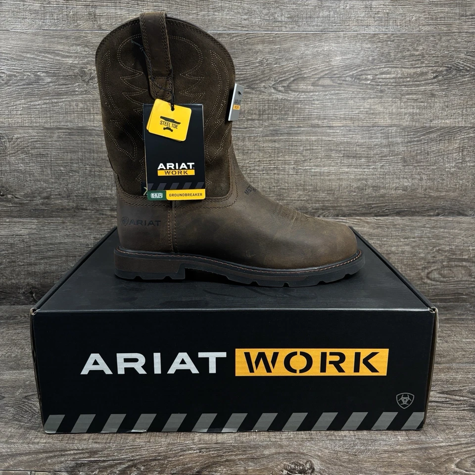 Ariat Groundbreaker MetGuard Steel Toe Boots Men's 10EE Brown Leather 10036107