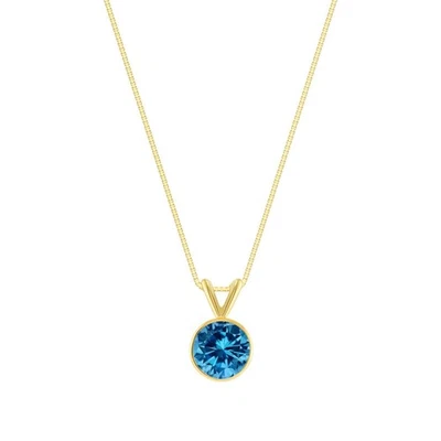 1.5 Ct Round Blue VS Lab Created Grown Diamond Bezel Necklace 18K Yellow Gold - Image 1 of 3