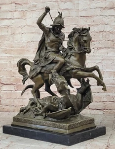 20" Bronze Catholic St George Dragon Slayer Patron Military Saint Solider Figure - Picture 1 of 10
