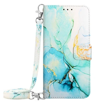 Crossbody Flip Marble Card Wallet Case For iPhone Samsung Huawei Stand Cover - Image 1 of 4