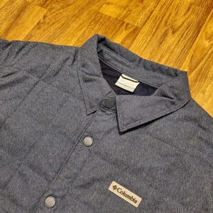 Columbia Landroamer Quilted Shirt Jacket Men Large Blue Full Snap Collared $110 - Picture 1 of 10