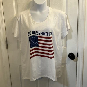 T-shirt donna 2XL God Bless America bianca bandiera USA maglietta grafica 100% cotone - Foto 1 di 19