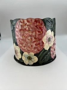 Vintage Hand Painted Toleware Planter Tole Floral Hydrangea Metal  Decor Flower - Picture 1 of 11