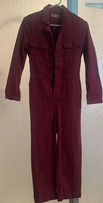 Madewell Size 0 Garment Dyed Denim Slim Coverall Jumpsuit Burgundy Red K3293  - Image 1 of 4