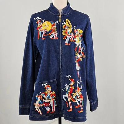 Cárdigan Bob Mackie Vintage Usable Art Denim Cremallera Americana Mujeres M | DEFECTUOSO Foto 1 de 4