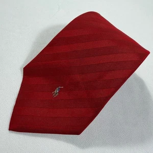 Polo Ralph Lauren Necktie Burgundy Red 100% Silk Striped Horse Logo Mens - Picture 1 of 8