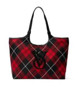 Victoria's Secret Black Red Plaid Tote Bag - Black Friday 2023 New VS Logo - Picture 1 of 6