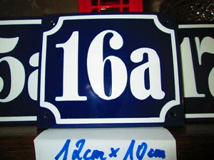 Número de casa nº 16a número blanco sobre fondo azul 12 cm x 10 cm esmalte - Imagen 1 de 12