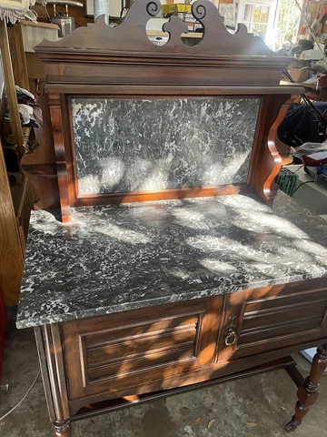 VTG Antique Mahogany wood Writing desk table Granite top and side 36”Lx50”Hx20”W Cover