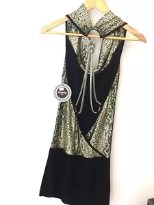 ROBE MOULANTE SEXY NOIR ET OR SCINTILLANTE DOS NU TAILLE UNIQUE TRES EXTENSIBLE - Imagen 1 de 4