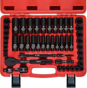 3/8 In. 50 Piece Milwaukee 6 Point Impact Socket Ratchet Drive and Metric Set - Picture 1 of 9