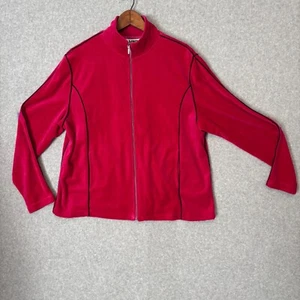 Blast Magenta Velour Warm Up Track Jacket Zip Up Cozy Pink Black Women's Sz XL - Picture 1 of 9